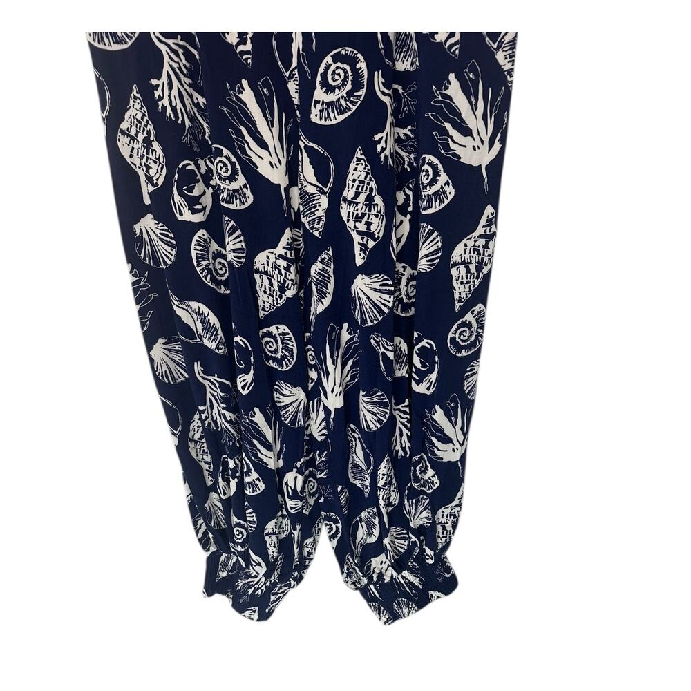 Venus Pants Blue White Seashell‎ Print Beachy Vacation Resort Cropped Small - Picture 4 of 10